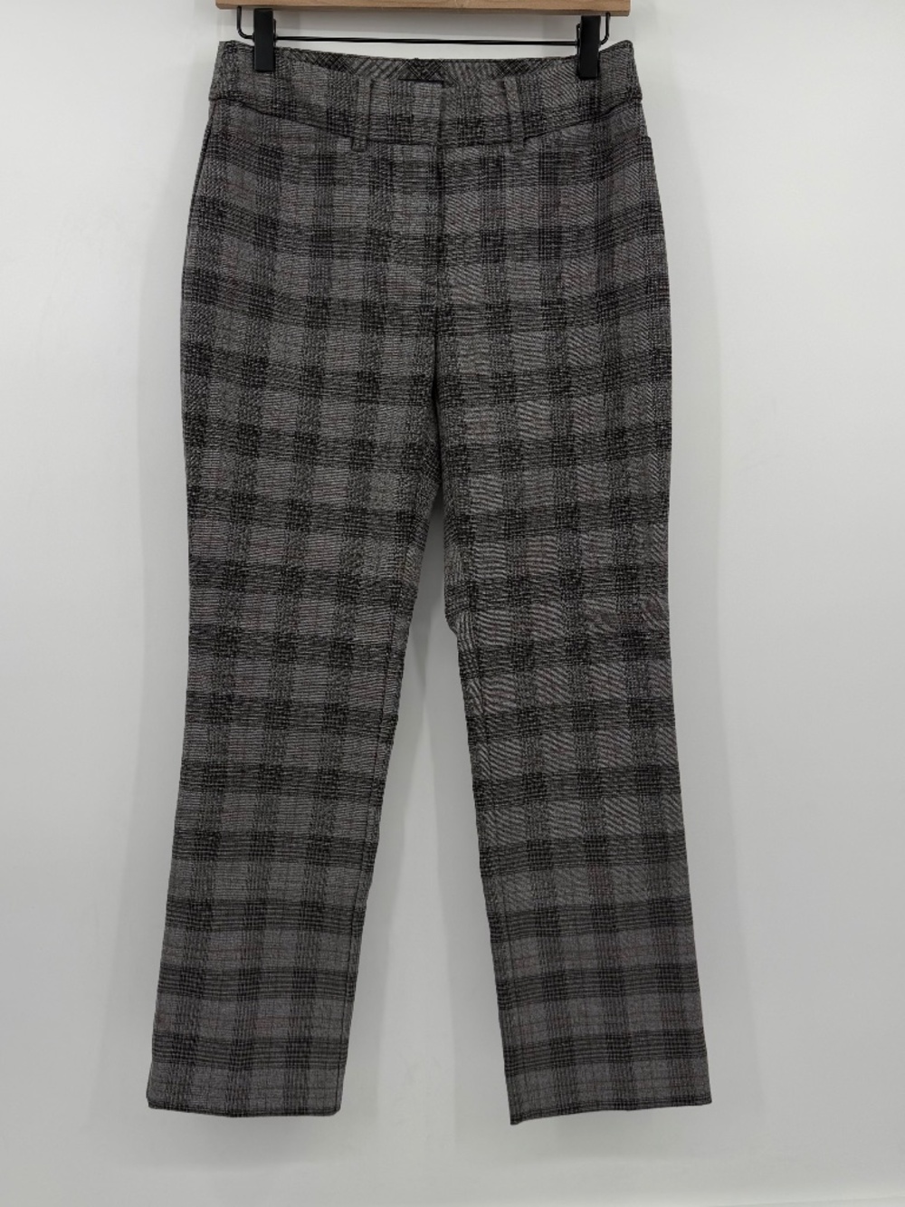 Ann Taylor Factory Pants Women 2 Petite Gray Plaid Straight Leg Mid Rise Career